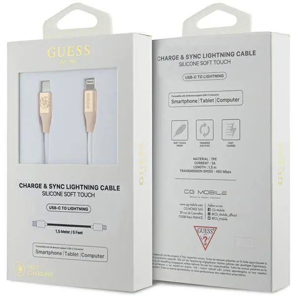 Kabel Guess Ebossed Logo USB-C do Lightning 1,5m Fast Charging Złoty