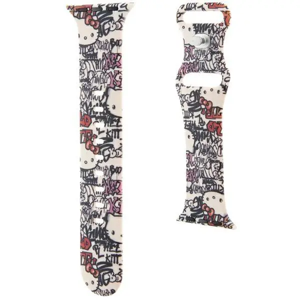 Pasek Hello Kitty do Watch 38/40/41mm strap Silicone Tags Graffiti Beżowy