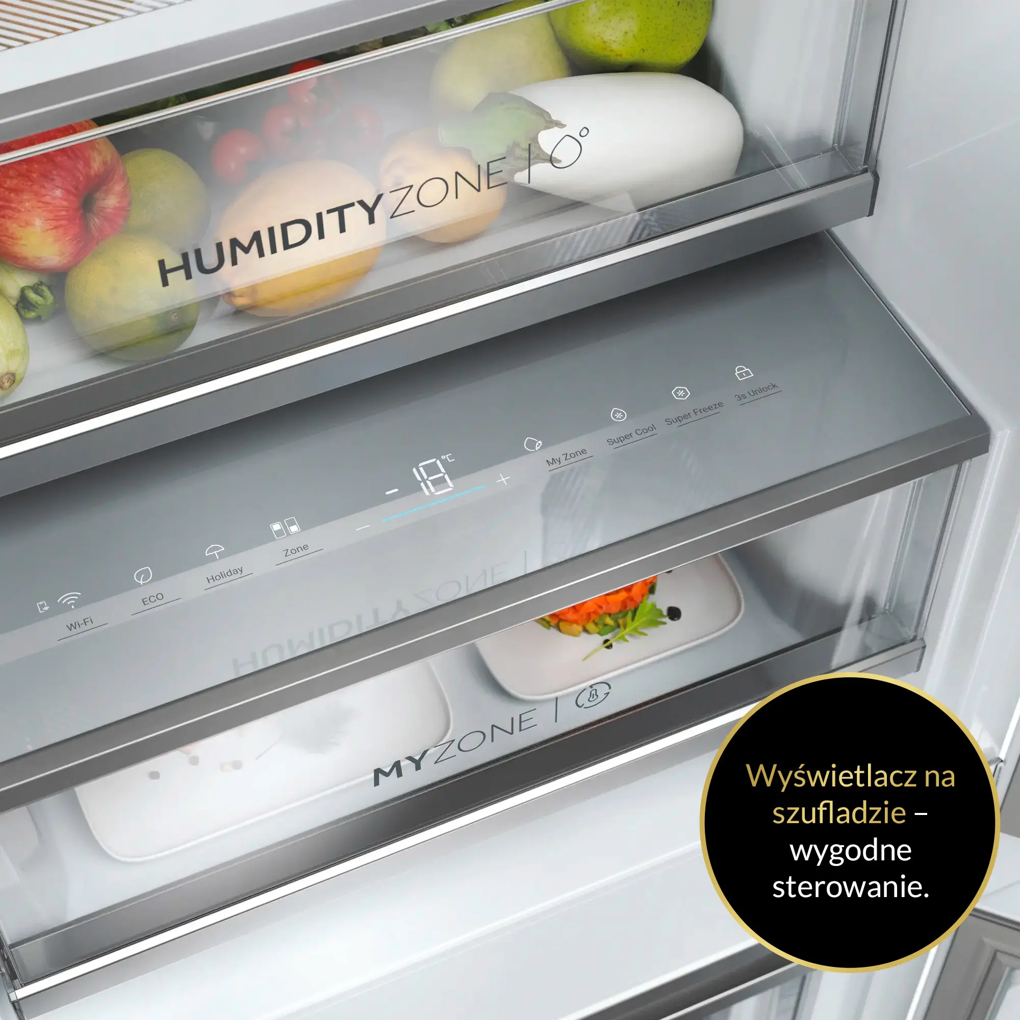 Lodówka Haier ID Seria 6 HBW7518DT Pełny No Frost 177,2cm Szuflada z kontrolą wilgotności
