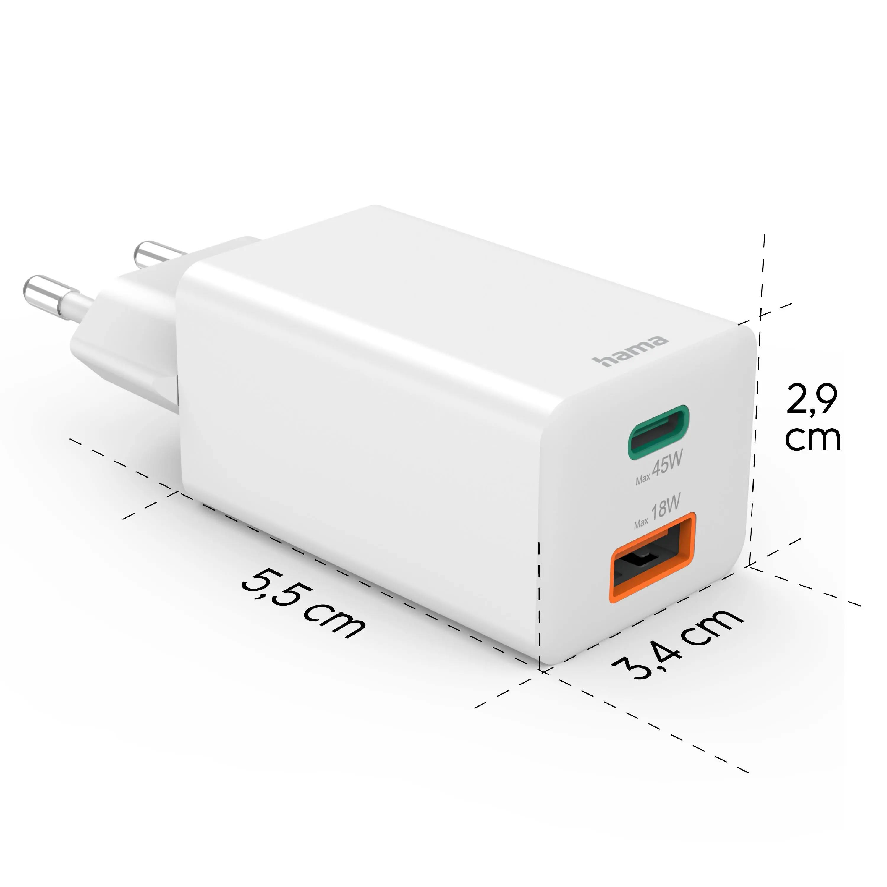 Ładowarka sieciowa Hama mini 45W GaN QC Biały