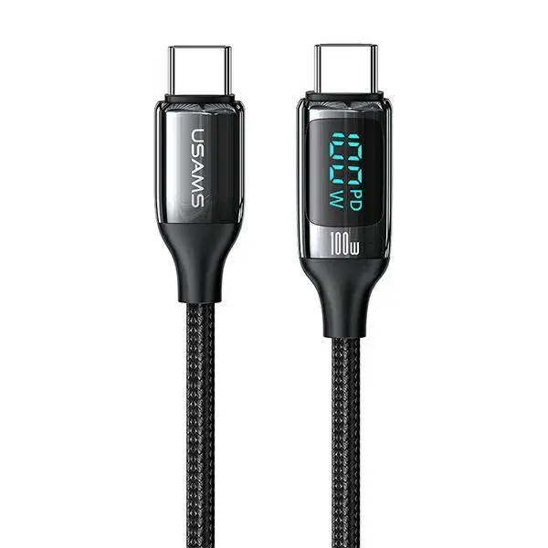 Kabel USAMS U78 USB-C na USB-C LED Fast Charging 100W 1,2m Czarny