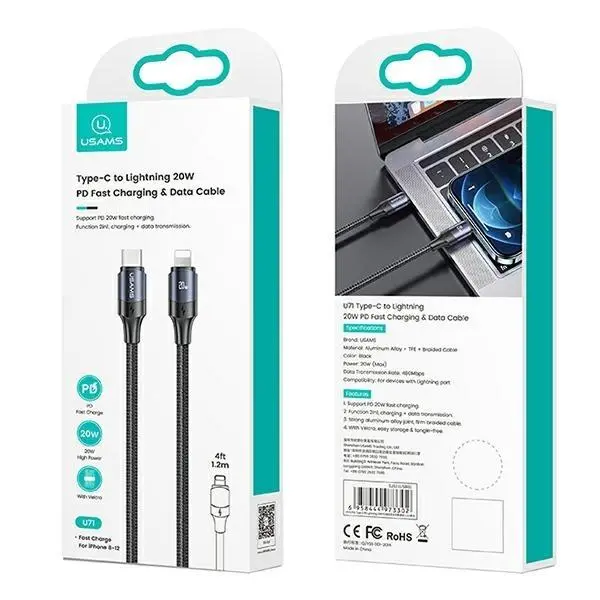 Kabel USAMS U71 USB-C do Lightning 20W PD Fast Charge SJ522USB01 2m Czarny