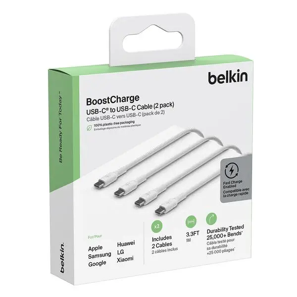 Kabel telefoniczny Belkin USB-C do USB-C 2.0 PowerDelivery 2szt 1m Biały