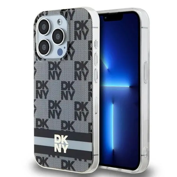 Etui DKNY IML Checkered Mono Pattern & Printed Stripes MagSafe do iPhone 15 Pro Max Czarny