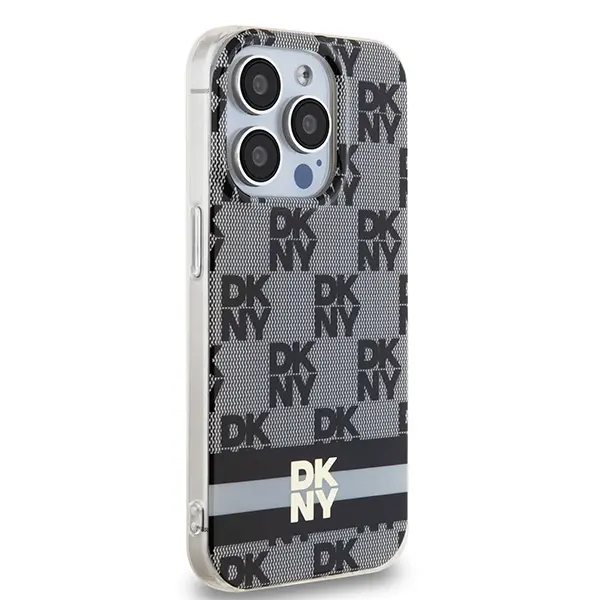 Etui DKNY IML Checkered Mono Pattern & Printed Stripes MagSafe do iPhone 15 Pro Max Czarny