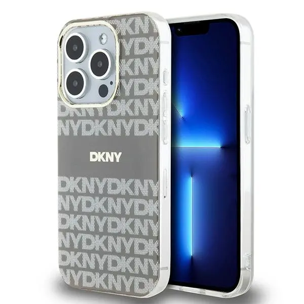 Etui DKNY IML Mono & Stripe MagSafe do iPhone 15 Pro Max Beżowy