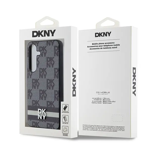 Etui DKNY Leather Checkered Mono Pattern & Printed Stripes do Samsung Galaxy S24 Ultra Czarny