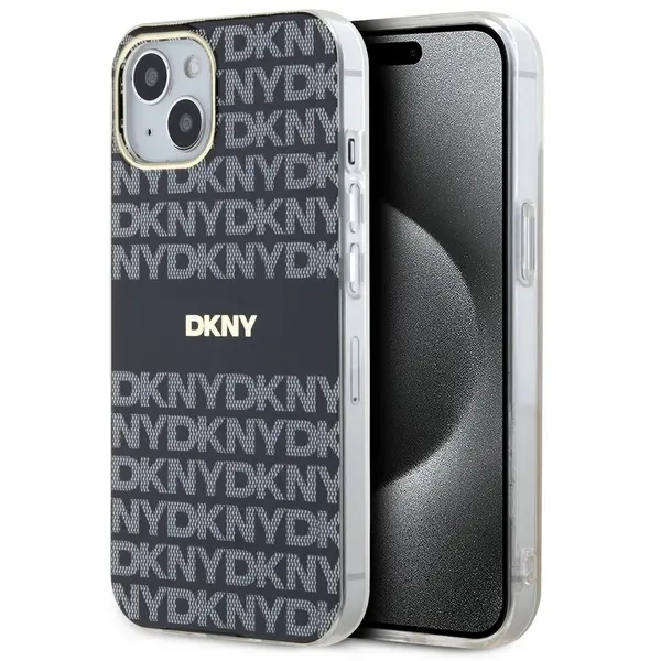 Etui DKNY IML Mono & Stripe MagSafe do iPhone 14 Czarny