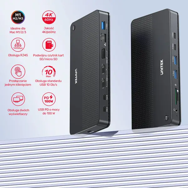 Przełacznik KVM Unitek D1103A01 2 komputery 2 monitory 4K Czarny
