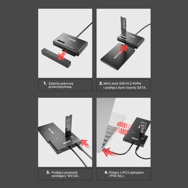 Adapter Unitek S1232A01-EU USB-C na dyski SATA i M.2 MVMe