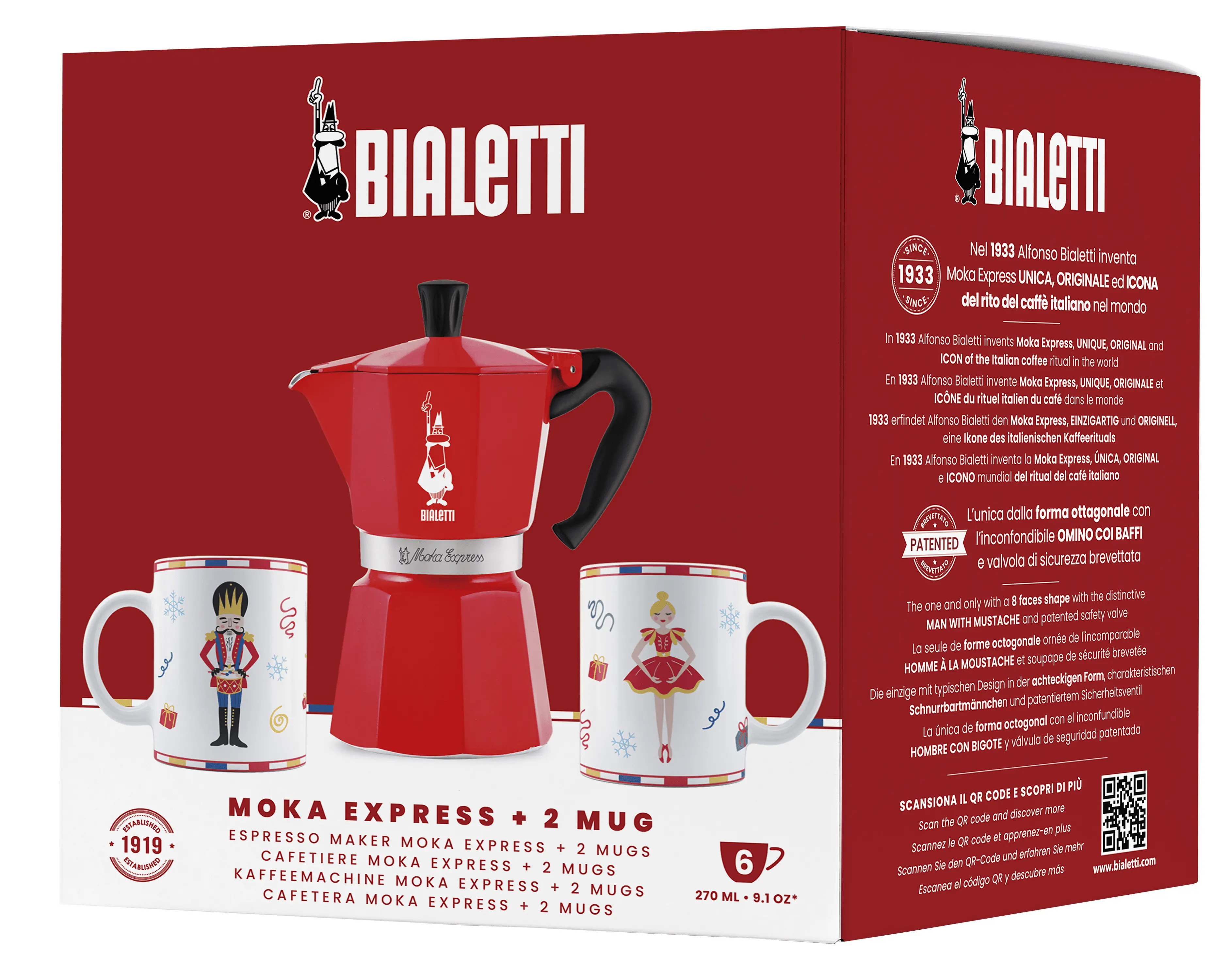 Kawiarka Bialetti Moka Express 6tz 300ml 2 kubki Czerwony
