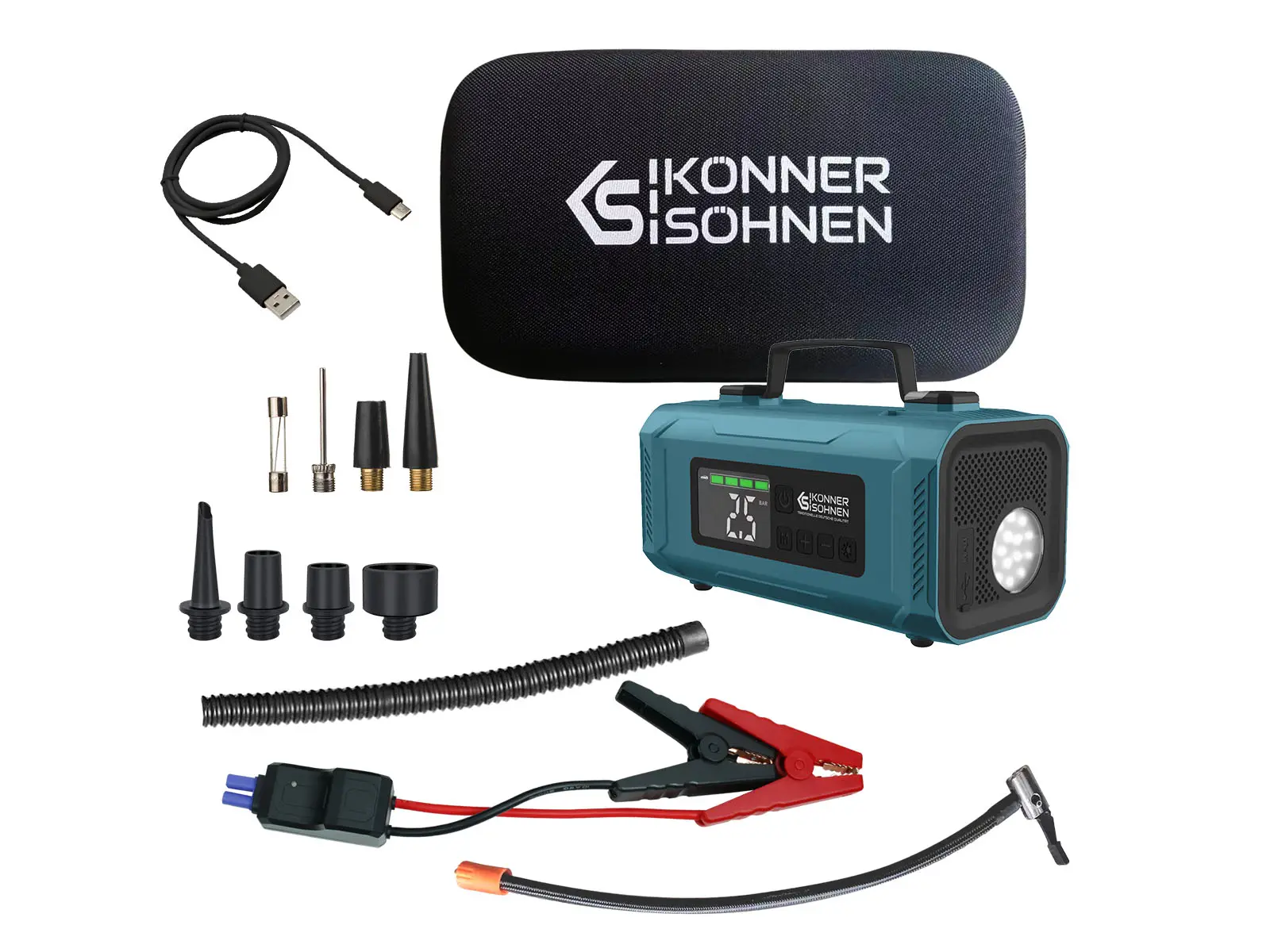 Powerbank Konner & Sohnen KS JSP-2000 Jump Starter Air Compressor 14800mAh 10W Niebieski