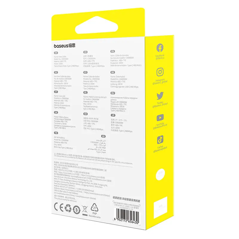 Kabel Baseus 3w1 Free2Draw USB do M+L+C 100W 1,1m Czarny