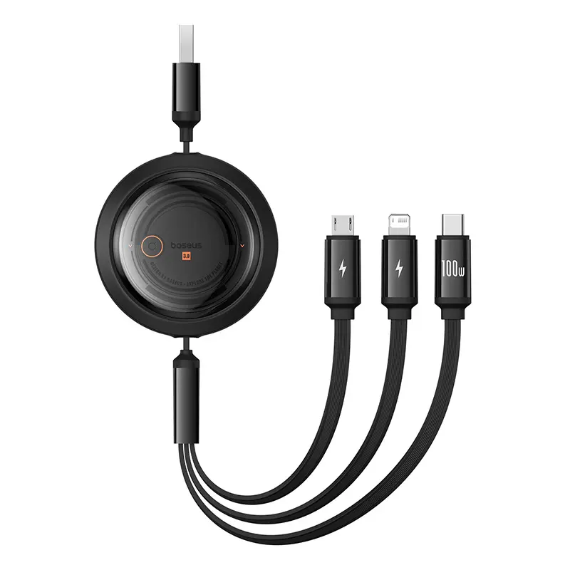 Kabel Baseus 3w1 Free2Draw USB do M+L+C 100W 1,1m Czarny