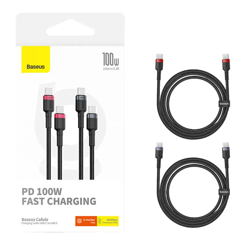 Kabel Baseus Cafule USB-C do USB-C 100W 1m 2szt Czerwono-czarny Szaro-czarny