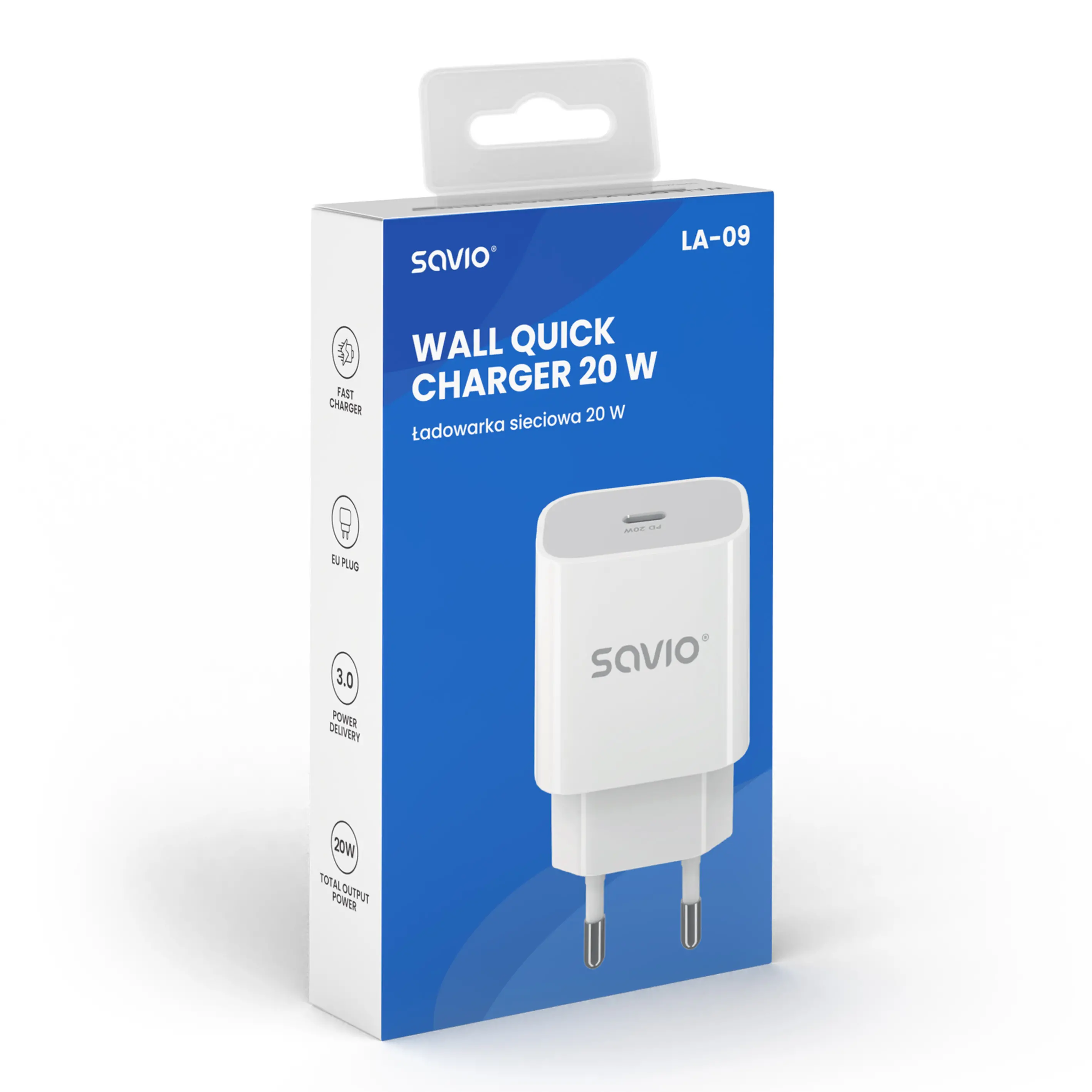 Ładowarka sieciowa Savio LA-09 20W PD 3.0 Biały