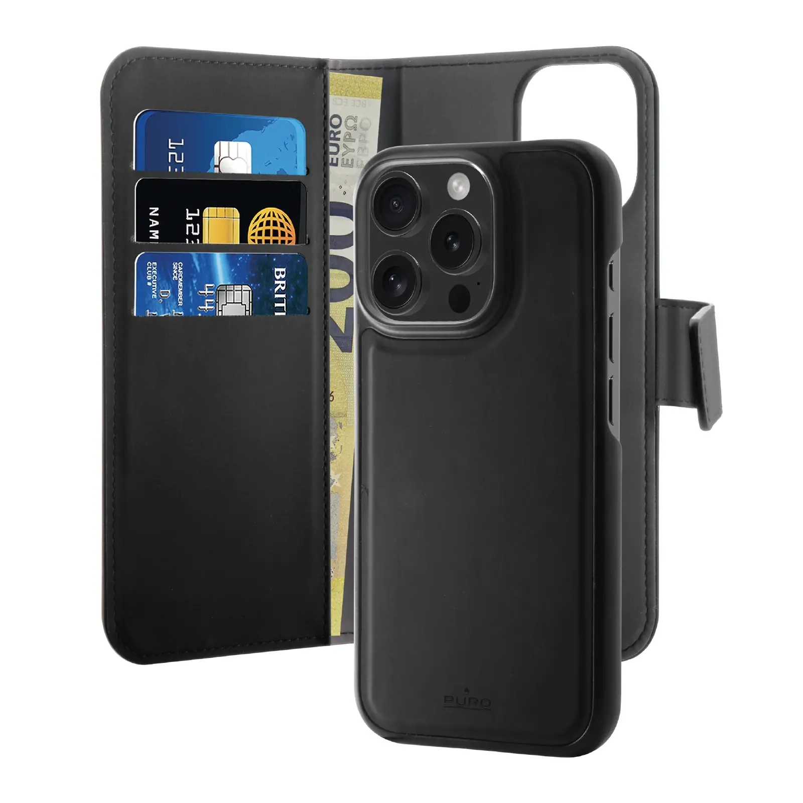 Etui Puro Wallet Detachable MagSafe 2w1 do iPhone 16 Pro Max Czarny