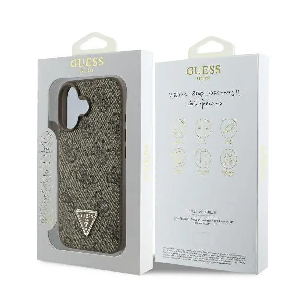Etui Guess hardcase Leather 4G Triangle Strass iPhone 16 Brązowy