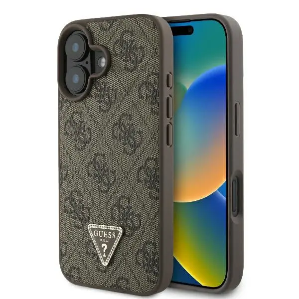 Etui Guess hardcase Leather 4G Triangle Strass iPhone 16 Brązowy