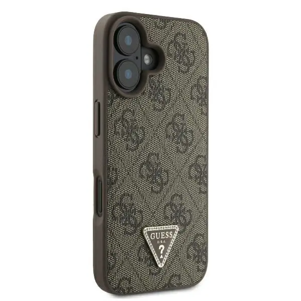 Etui Guess hardcase Leather 4G Triangle Strass iPhone 16 Brązowy