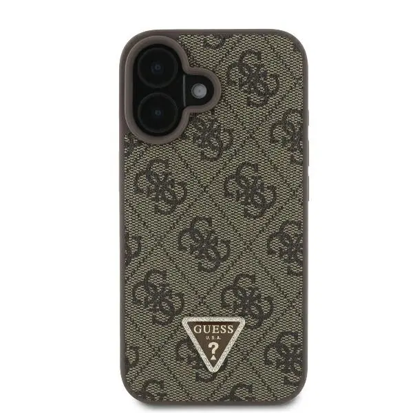 Etui Guess hardcase Leather 4G Triangle Strass iPhone 16 Brązowy