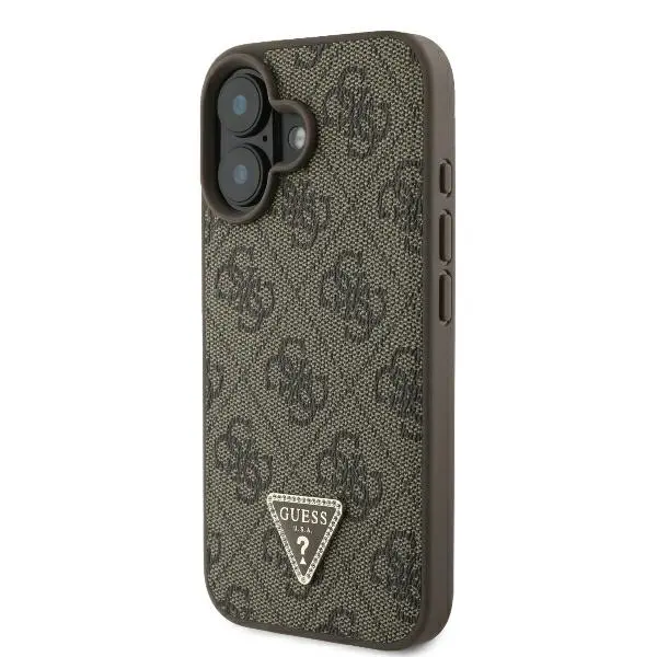 Etui Guess hardcase Leather 4G Triangle Strass iPhone 16 Brązowy