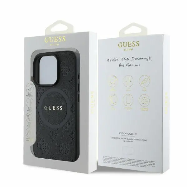 Etui Guess Saffiano Peony Classic Logo MagSafe do iPhone 16 Pro Czarny