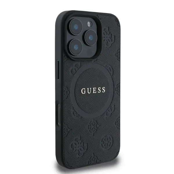 Etui Guess Saffiano Peony Classic Logo MagSafe do iPhone 16 Pro Czarny