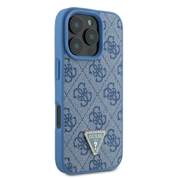 Etui Guess Leather Metal Logo Strass Crossbody do iPhone 16 Pro Max Niebieski