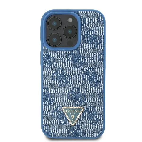 Etui Guess Leather Metal Logo Strass Crossbody do iPhone 16 Pro Max Niebieski