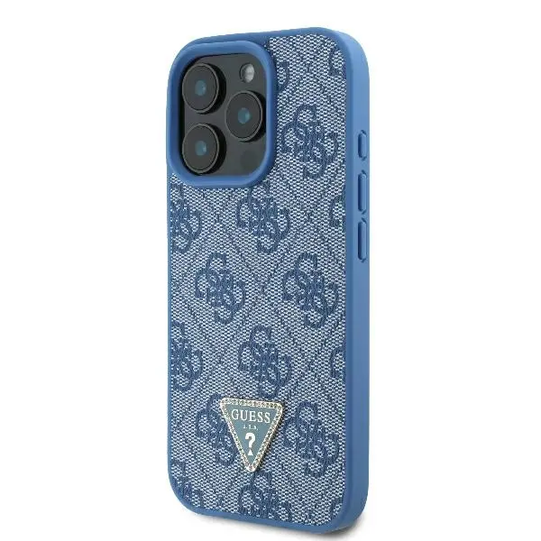 Etui Guess Leather Metal Logo Strass Crossbody do iPhone 16 Pro Max Niebieski