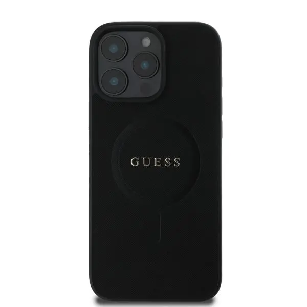 Etui Guess Saffiano Classic Logo MagSafe do iPhone 16 Pro Max Czarny