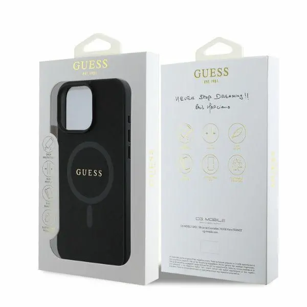 Etui Guess Saffiano Classic Logo MagSafe do iPhone 16 Pro Max Czarny