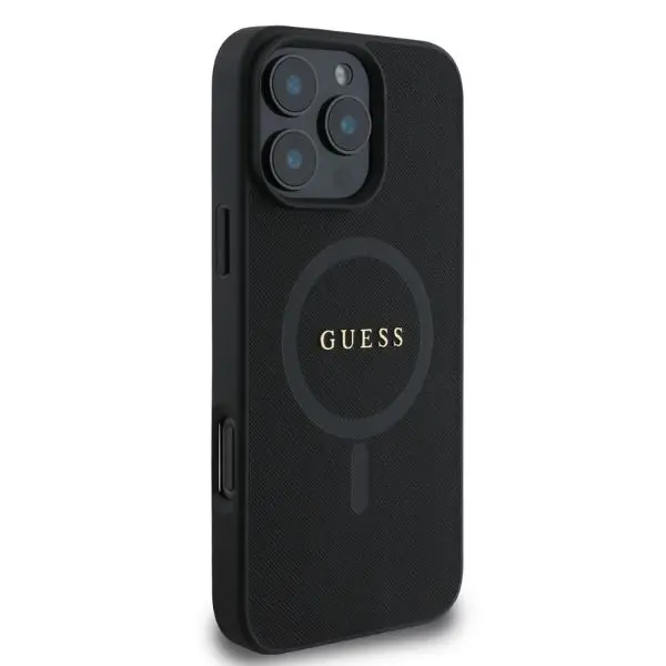 Etui Guess Saffiano Classic Logo MagSafe do iPhone 16 Pro Max Czarny