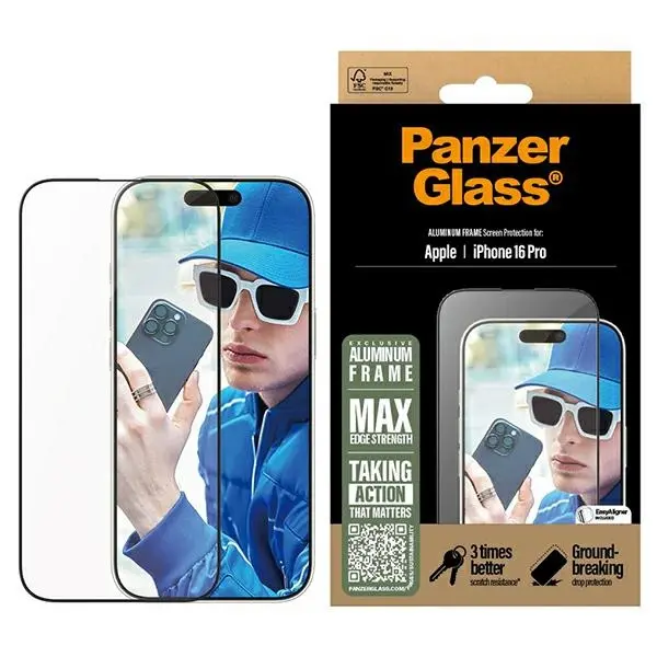Szkło hartowane PanzerGlass Screen Protector Aluminum Frame do iPhone 16 Pro