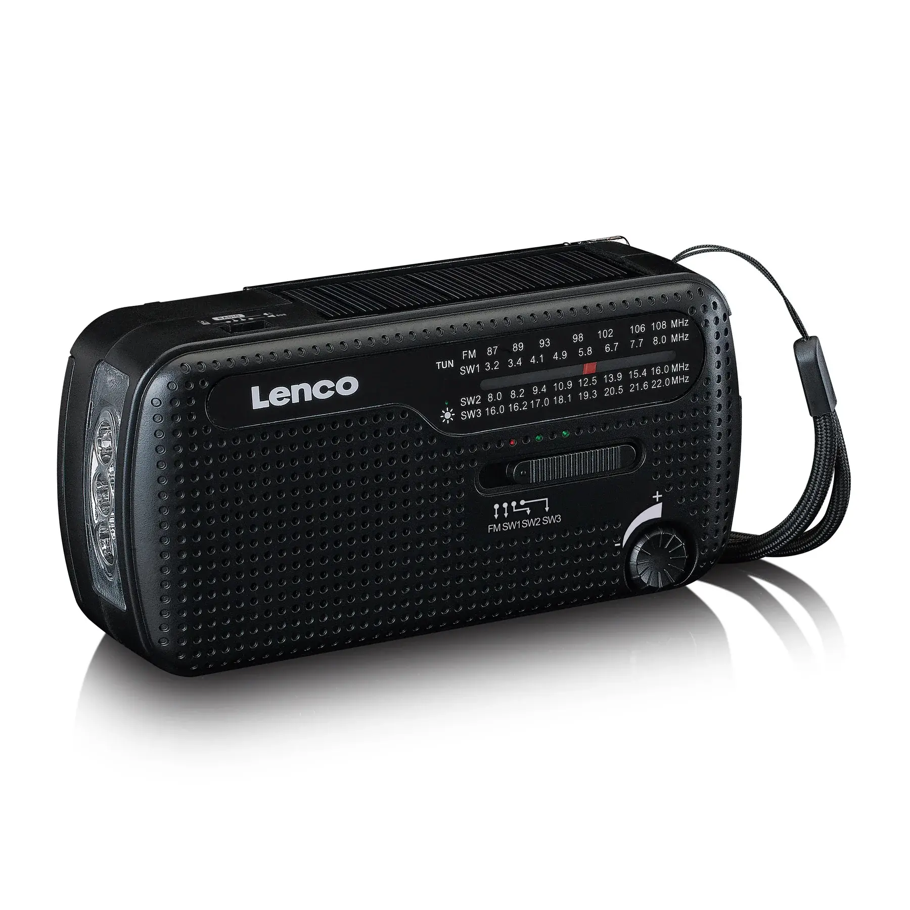 Radioodbiornik Lenco MCR-113BK Radio FM Ładowanie solarne, Ręczna korbą, Latarka i Powerbank Czarny