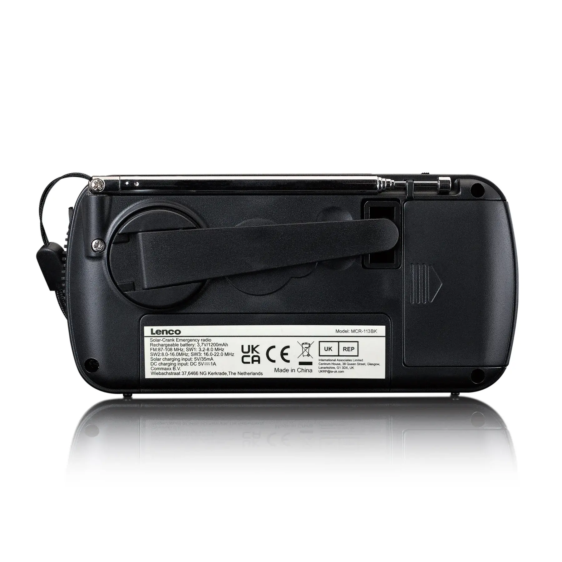 Radioodbiornik Lenco MCR-113BK Radio FM Ładowanie solarne, Ręczna korbą, Latarka i Powerbank Czarny