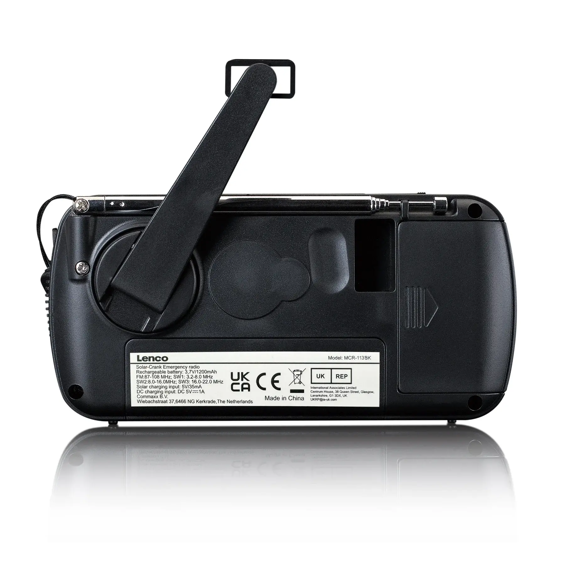 Radioodbiornik Lenco MCR-113BK Radio FM Ładowanie solarne, Ręczna korbą, Latarka i Powerbank Czarny