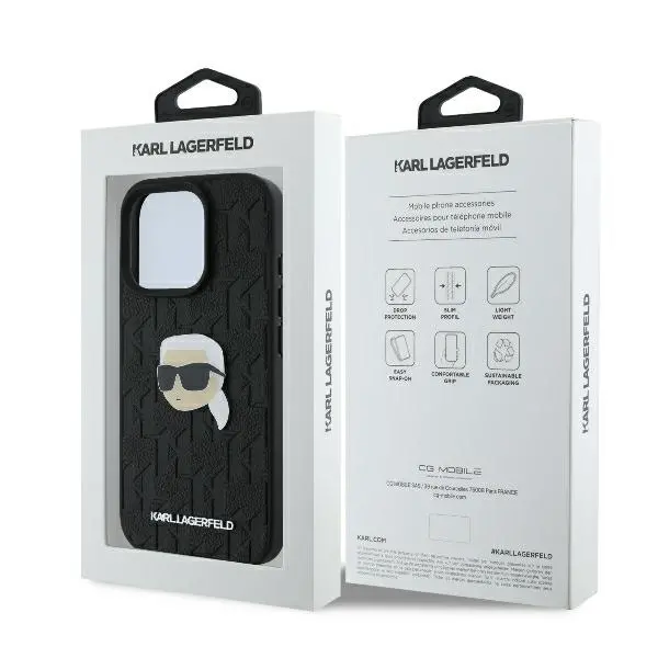 Etui Karl Lagerfeld Monogram Karl Head Pin do iPhone 16 Pro Max Czarny