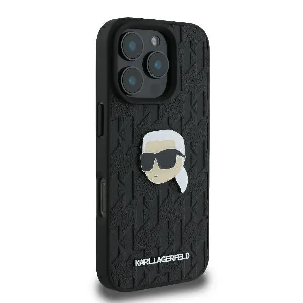 Etui Karl Lagerfeld Monogram Karl Head Pin do iPhone 16 Pro Max Czarny