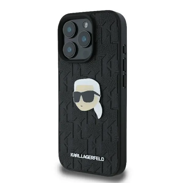 Etui Karl Lagerfeld Monogram Karl Head Pin do iPhone 16 Pro Max Czarny