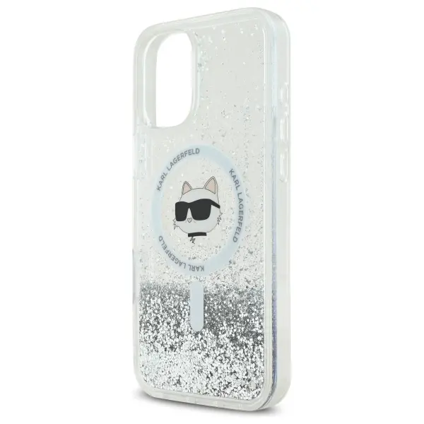 Etui Karl Lagerfeld Liquid Glitter Choupette Head MagSafe do iPhone 16 Przezroczysty