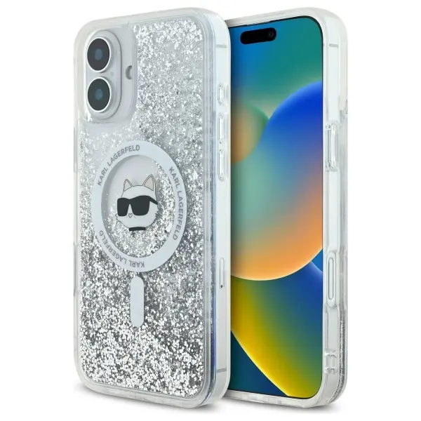 Etui Karl Lagerfeld Liquid Glitter Choupette Head MagSafe do iPhone 16 Przezroczysty
