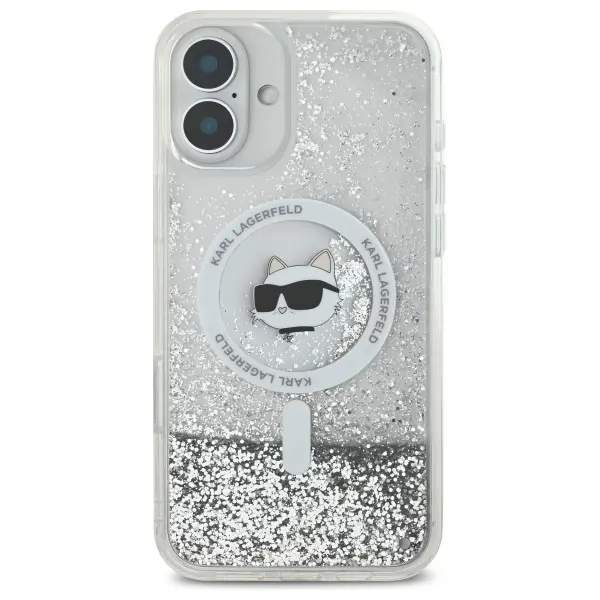 Etui Karl Lagerfeld Liquid Glitter Choupette Head MagSafe do iPhone 16 Przezroczysty