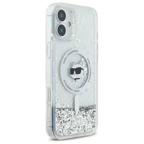 Etui Karl Lagerfeld Liquid Glitter Choupette Head MagSafe do iPhone 16 Przezroczysty