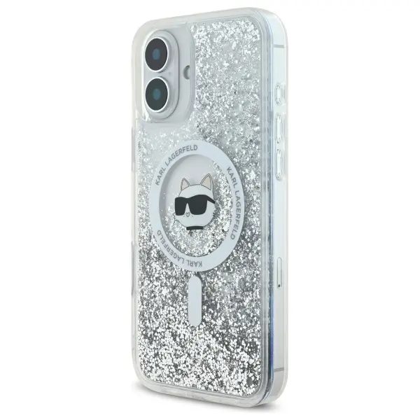 Etui Karl Lagerfeld Liquid Glitter Choupette Head MagSafe do iPhone 16 Przezroczysty