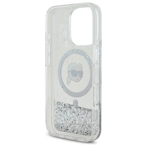 Etui Karl Lagerfeld Liquid Glitter Karl Head MagSafe do iPhone 16 Pro Max Przezroczysty
