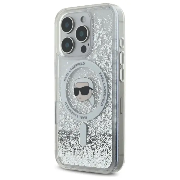 Etui Karl Lagerfeld Liquid Glitter Karl Head MagSafe do iPhone 16 Pro Max Przezroczysty