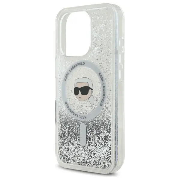 Etui Karl Lagerfeld Liquid Glitter Karl Head MagSafe do iPhone 16 Pro Max Przezroczysty