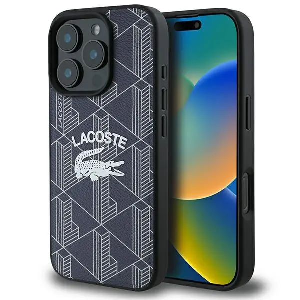 Etui Lacoste Monogram Vintage Logo MagSafe do iPhone 16 Pro Max Granatowy